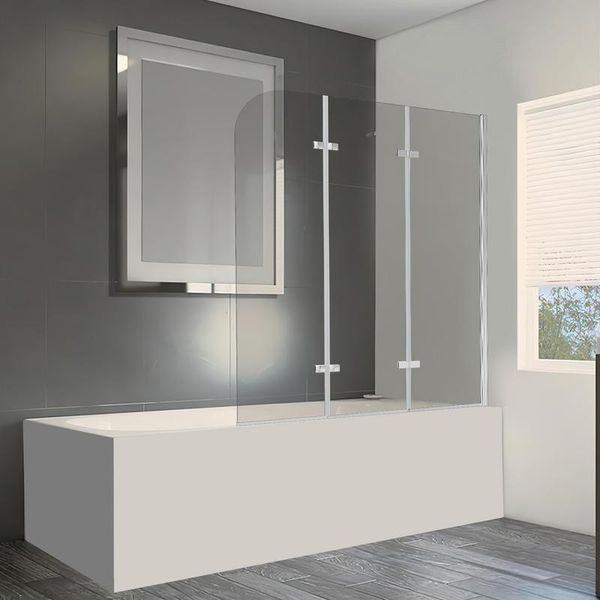 Tolletour Cabina Doccia 120X140Cm Schermo Pieghevole Per Vasca Da Bagno Attacco Per Vasca Da Bagno Schermo Doccia Pulito In Vetro Nano Easy Clean Da 6Mm-image
