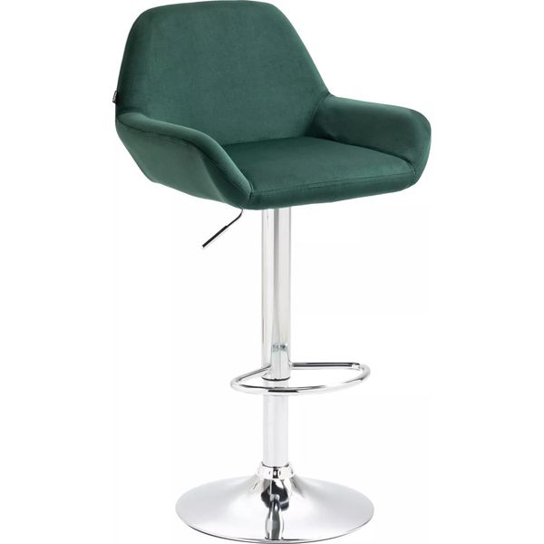 In And Outdoorsgabello Da Bar In Velluto Leann Verde - Set Di 1 - Altezza Seduta 63-83Cm - Con Schienale - Regolabile In Altezza - Per Cucina E Bar - Sgabelli Da Bar Ergonomici - Cromo-image