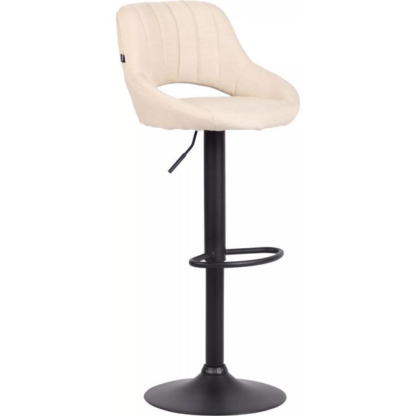 In And Outdoormatch Sgabello Da Bar Miza Crema Nero - Tessuto - Altezza Seduta 60-81Cm - Sgabelli Da Bar Ergonomici - Regolabili In Altezza - Set Di 1 - Con Schienale - Per Cucina E Bar-image