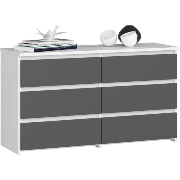 Comò CL100 Con 6 Cassetti In Bianco E Grigio Grafite Per Un'elegante Soluzione Di Stoccaggio-image
