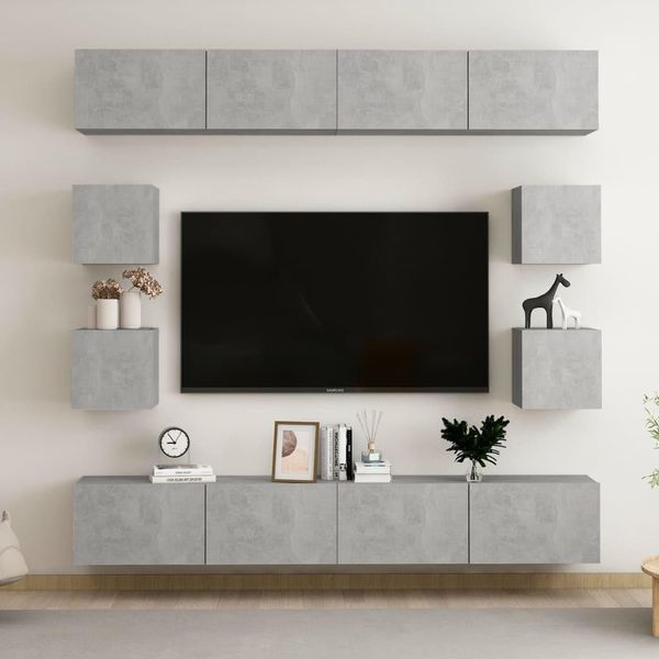 Maison Exclusive - Set Di Mobili Porta Tv 8 Pz Grigio Cemento In Legno Multistrato-image
