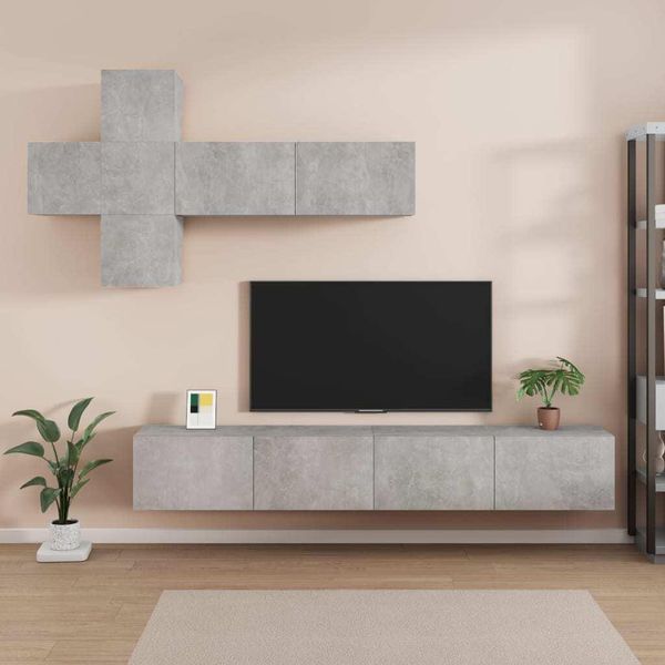 Maison Exclusive - Set Di Mobili Porta Tv 7 Pz Grigio Cemento In Legno Multistrato-image