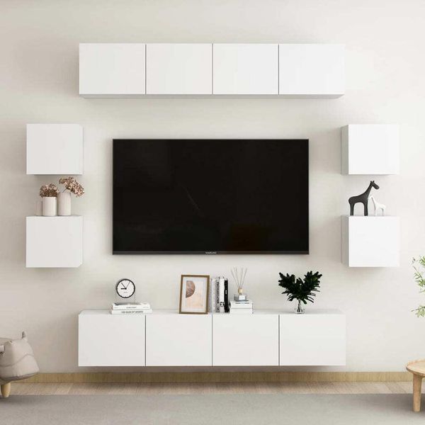 Maison Exclusive - Set Mobili Porta Tv 8 Pz Bianco In Legno Multistrato-image