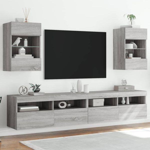 Maison Exclusive - Armadi A Muro Con Luci Led Per Tv 2 Pz. Grigio Sonoma-image