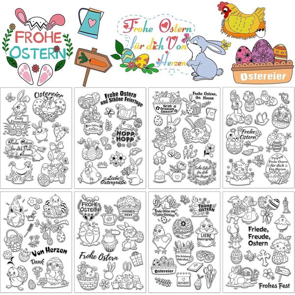 Set Di Timbri Pasquali 105 Timbri In Silicone Per Scrapbooking-image