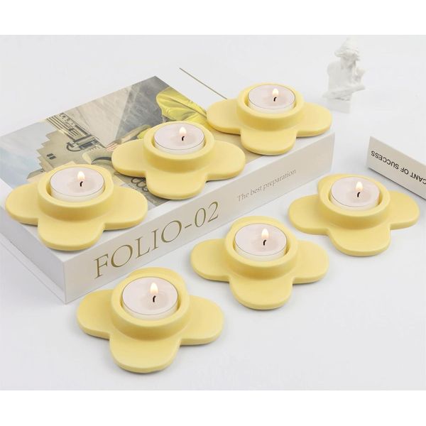 Hofferruffer Portacandele A Fiore In Ceramica Set Di 6 Giallo-image
