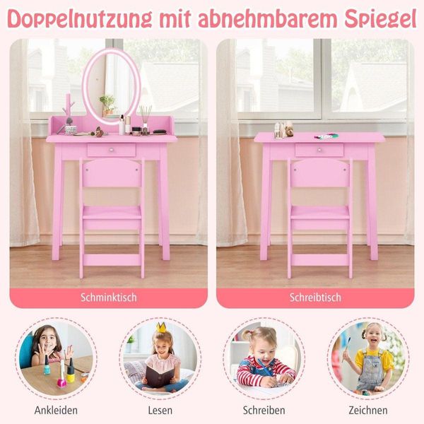 Tavolo Da Toeletta Per Bambini Con Sgabello, Specchio A Led, Contenitore-image