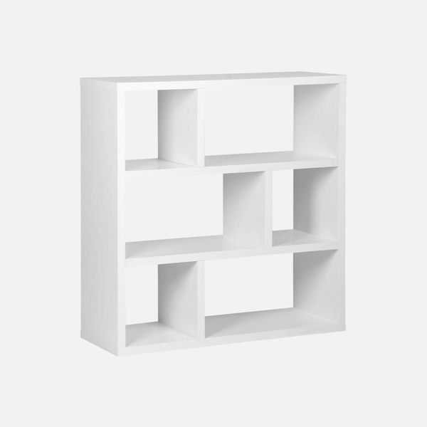 Libreria Asimmetrica A 3 Livelli Con 6 Vani, Bianco-image