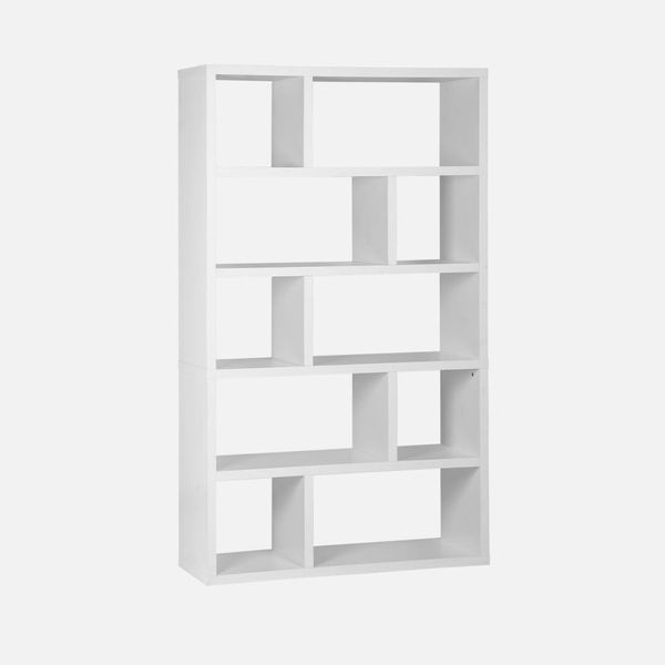 Libreria Asimmetrica A 5 Livelli Con 10 Scomparti, Bianco-image