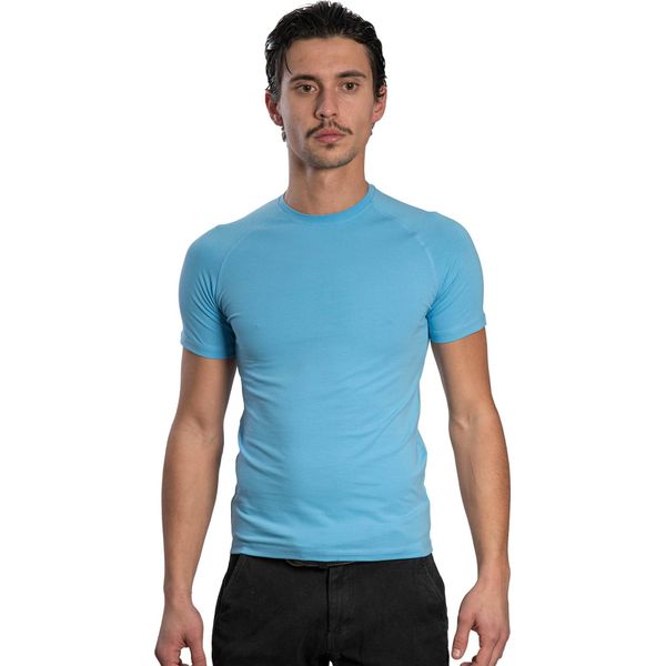 T-Shirt A Maniche Corte Da Uomo - Collo Tondo Raglan. Azzurro: S-image