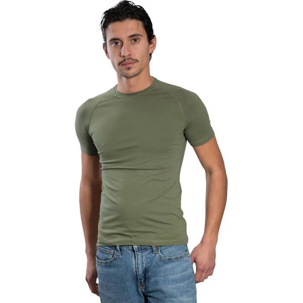 T-Shirt Raglan Da Uomo A Maniche Corte Con Scollo Rotondo. Oliva: Xl-image