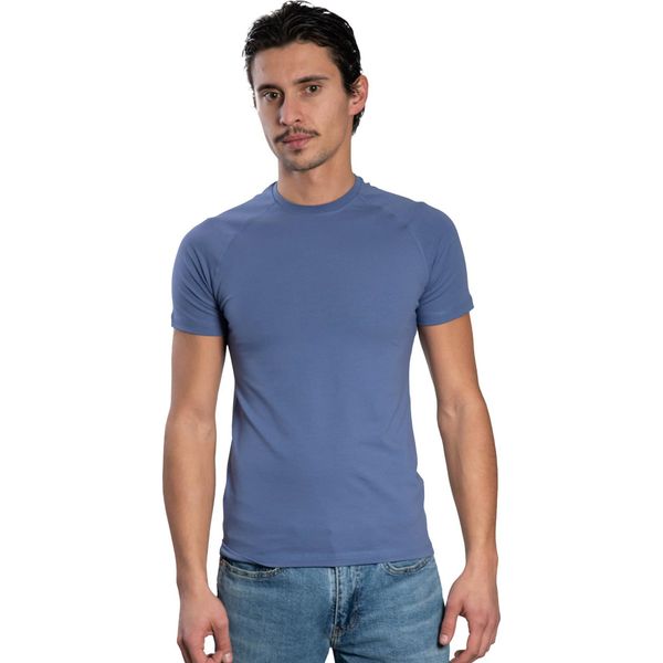 T-Shirt A Maniche Corte Da Uomo - Collo Tondo Raglan. Blu: S-image