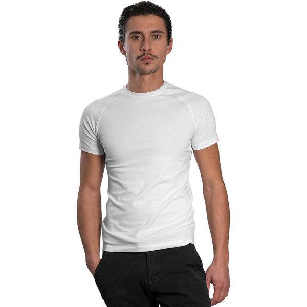 T-Shirt A Maniche Corte Da Uomo - Collo Tondo Raglan. Bianco: S-image