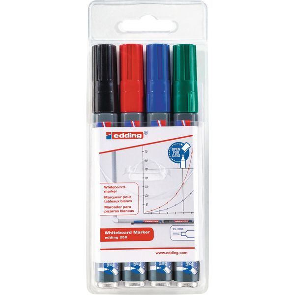 Edding 4-2504 250 Pennarello Per Lavagna - Ricaricabile, 1,5 - 3 Mm, Assortito, Confezione Da 4-image