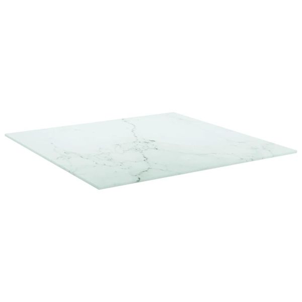 Piano Del Tavolo Bianco 60X60 Cm Vetro Temperato 6 Mm Effetto Marmo-image