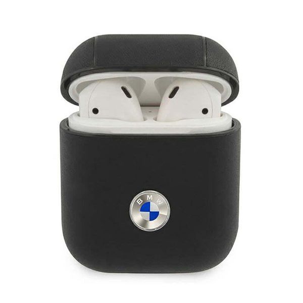 Bmw Bma2Sslbk Airpods 1/2 Cover Czarny/Nero Geniune Pelle Logo Argento-image