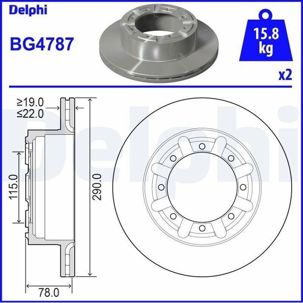 2X Disco Freno Delphi BG4787 Per Furgone Renault Master Pro (Fh__) 78Mm-image