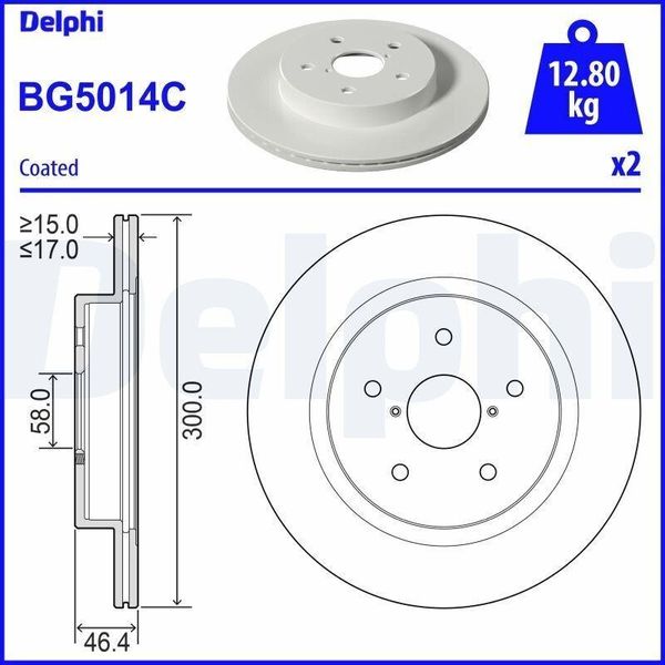 2X Disco Freno Delphi BG5014C Per Subaru Outback (Br) Outback (Bs) Outback-image