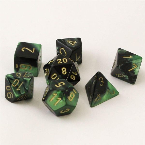 Chessex - Gemini - Set Di 7 Matrici - Nero-Verde/Oro-image