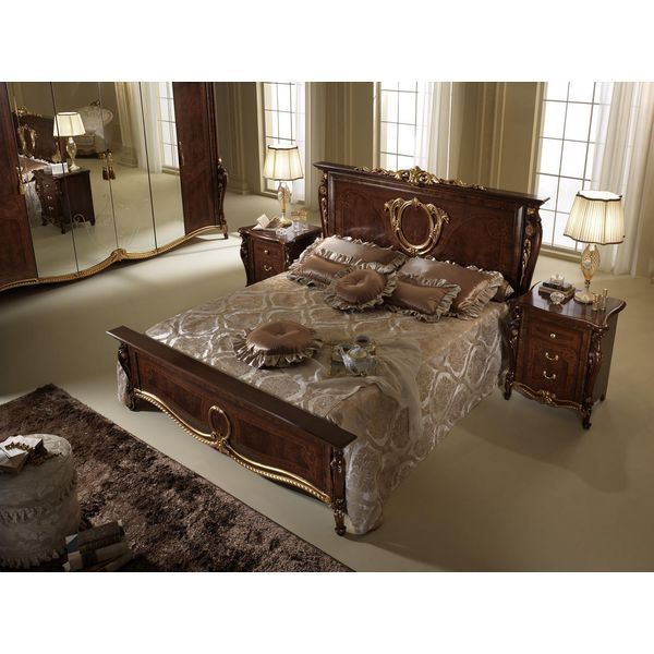 Letto Matrimoniale Letti In Legno Design Letti Stile Antico Barocco Rococò 2X Comodini Nuovo-image
