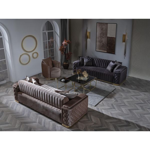 Set Divano Chesterfield Set Divano Imbottito Set 3 Pezzi Divano Divani Velluto-image