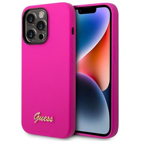 Guess Guhcp14Lslsmf Custodia Rigida Per Iphone 14 Pro6.1 Fucsia/Fuschia In Silicone Logo Oro Vintage-image