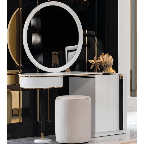 Tavoli Tavolino Da Toilette Tavolino Da Trucco Tavolino Da Toilette Sgabello Nuovo 2 Pz.-image