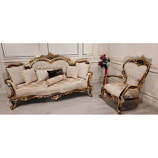 Divano Chesterfield Classico In Stile Barocco Set Di Divani Gruppo Divano 2Pz.-image