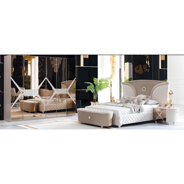 Letto Comodino Armadio 6 Pezzi Camera Da Letto Design Sgabello Moderno-image