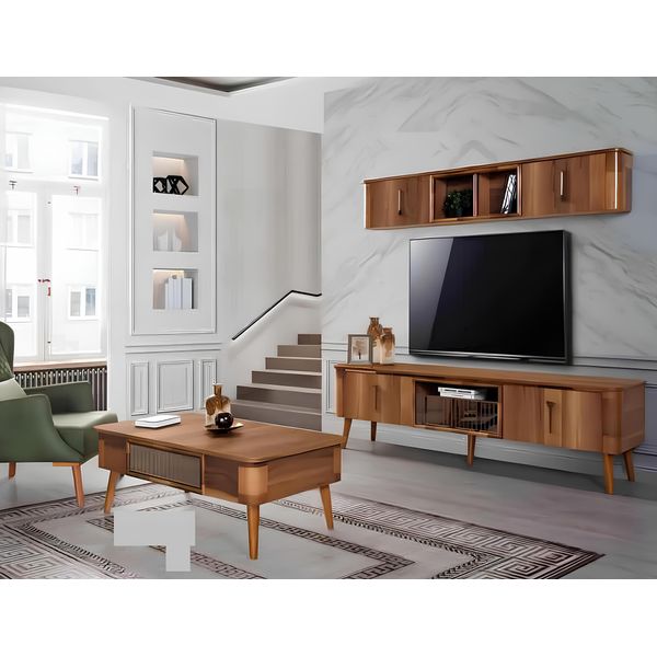 Rtv Tv Sideboard Legno Pelle Tavolo Mobile Tv Design Basso 2 Pezzi Set Nuovo-image