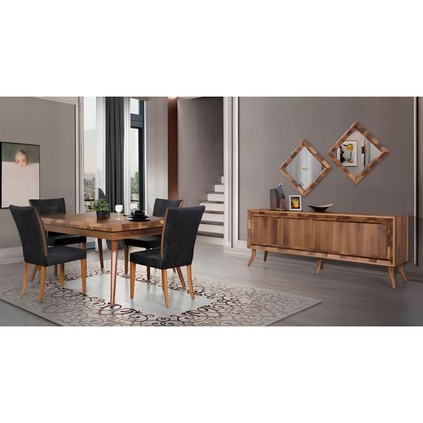 Set Sala Da Pranzo Tavolo 4 Sedie Credenza Tavoli Legno Design Gruppo 6 Pezzi-image