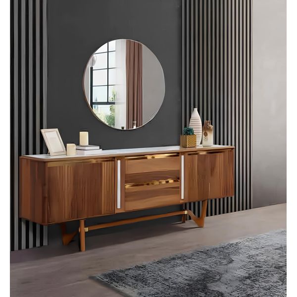 Set Di Cassettiere Credenza Mobili Italiani Cassettiera In Legno A 2 Pezzi Con Specchio-image