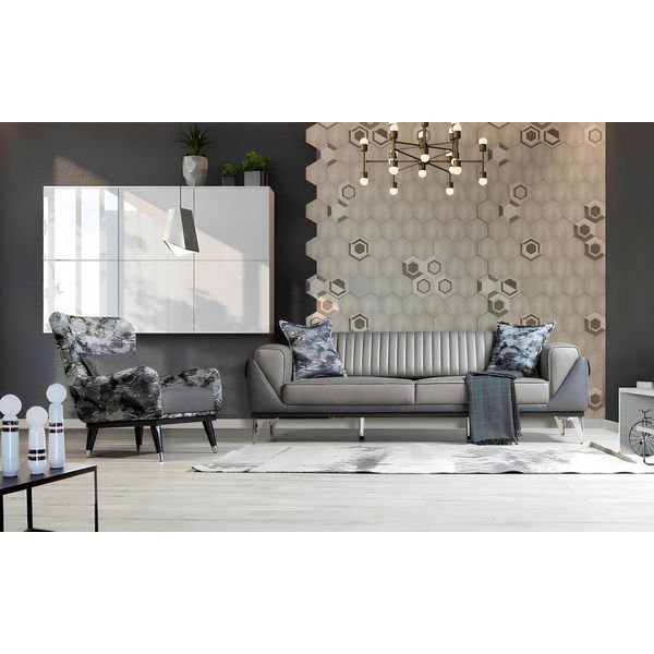 Set Di Divani 3+1 Posti Set Da Salotto Divano Poltrona Divano Nuovo Grigio-image