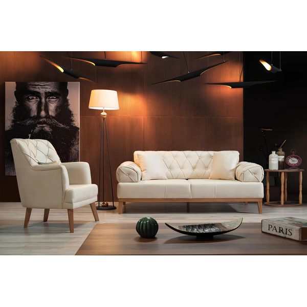 Set Di Divani Set Di Divani Divano Poltrona Tre Posti 3+1 Posti Beige-image