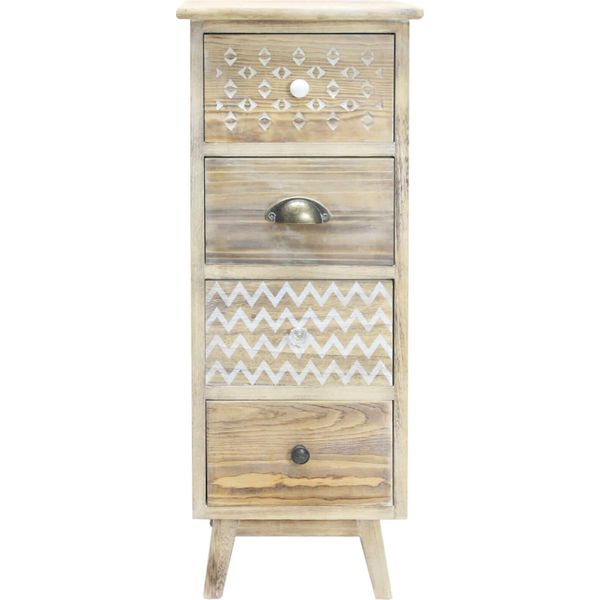 Rebecca Mobili Cassettiera Stretta Con 4 Cassetti In Legno, Bianco E Marrone-image