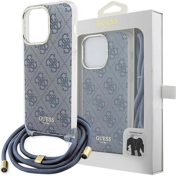 Guess Guhcp15Xhc4Seb Custodia Rigida Per Iphone 15 Pro Max 6.7 Niebieski/Blue Cavo Crossbody 4G Stampa-image