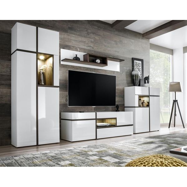 Pareti Soggiorno Moderno Set 4 Pezzi Soggiorno Bianco Legno Mobile Porta Tv-image