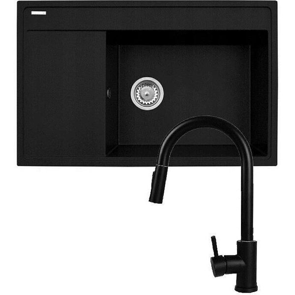 Set Pyramis - Lavello Camea 79X50 1B 1D R+ Rubinetto Idea Black Edition - 070168502BE-image
