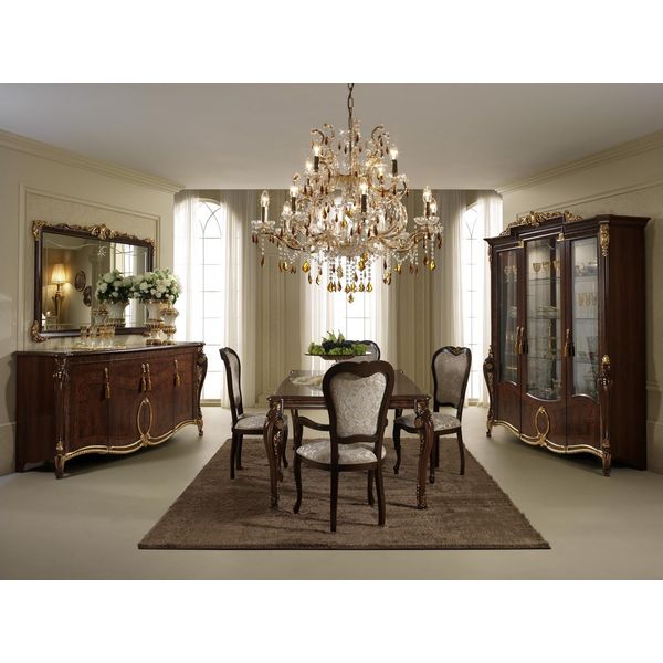 Tavolo Da Pranzo 4X Sedie Vetrinetta Credenza 8 Pezzi. Gruppo Sala Da Pranzo Set Tavolo-image
