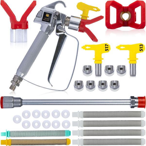 Rosfix Set – Pistola A Spruzzo Per Vernice Incl. 2 Ugelli 517 E 513 | Pressione Massima 248 Bar, Filettatura 1/4”, 7/8” | Per Graco, Wagner E Altri-image