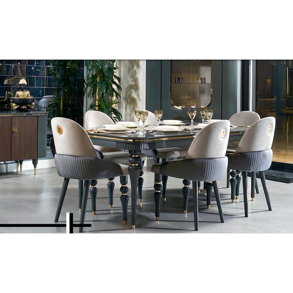 Sala Da Pranzo Gruppo Da Pranzo Tavoli Da Tavolo In Legno 7Pcs Set Completo Tavolo Da Pranzo 6X Sedie-image