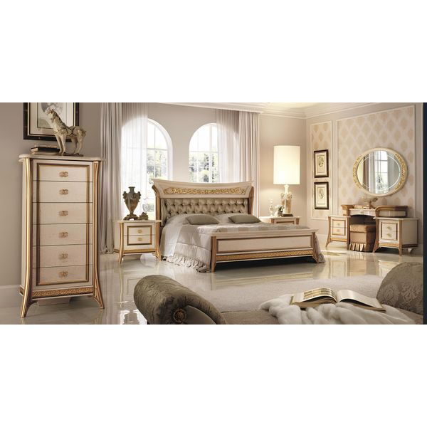 Set Camera Da Letto Letto Comodino Cassettiera Specchio Sgabello Nuovo 7 Pezzi Barocco Rococò-image