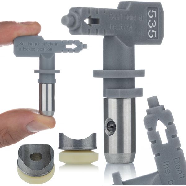 Rosfix Set Ugelli Di Spruzzatura Hi-Flow 535 – Larghezza Spruzzo 25 Cm, Grigio, Con Guarnizione | Per Spruzzatori Di Vernice Ad Alta Pressione-image