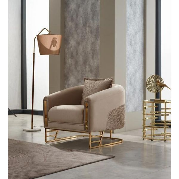 Poltrona Monoposto Poltrona Imbottita In Tessuto Beige Poltrona Soggiorno-image
