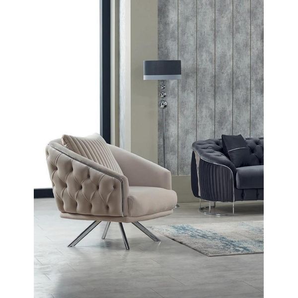 Poltrona Monoposto Poltrona Imbottita In Tessuto Beige Poltrona Soggiorno-image