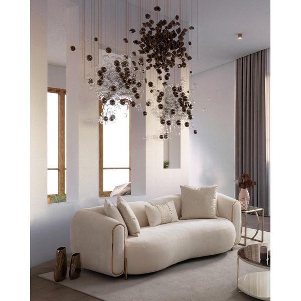 Divano 3 Posti Lusso Beige Soggiorno Imbottitura Divani Design Tessile Nuovo Moderno-image