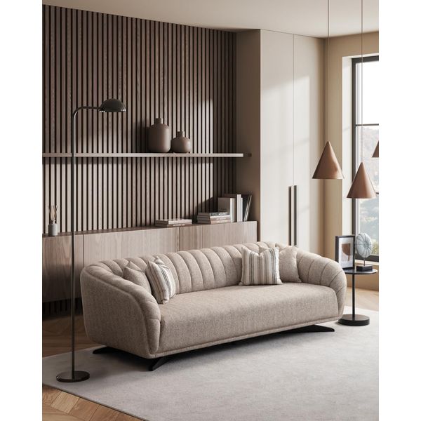 Divano 3 Posti Imbottito Divano Grigio Tessuto Seduta Design Divano Moderno Nuovo-image