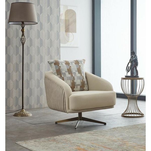 Poltrona Moderna Monoposto In Tessuto Beige Poltrona Imbottita Soggiorno-image