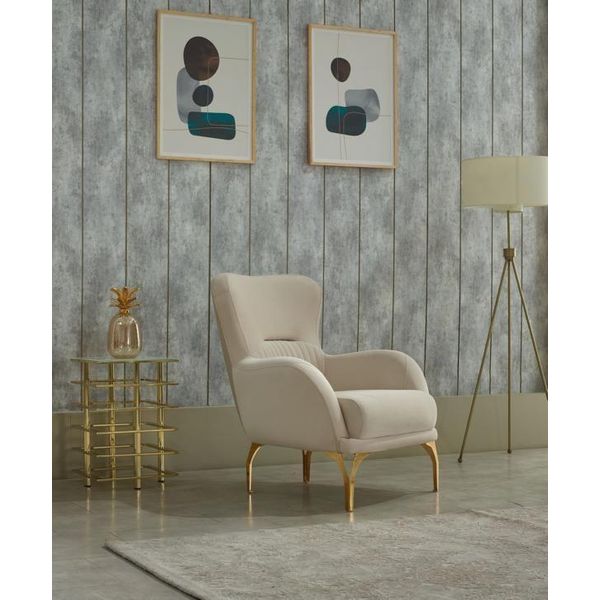 Poltrona Poltrona Imbottita Soggiorno Poltrona Singola Tessuto Beige Poltrona Lusso-image