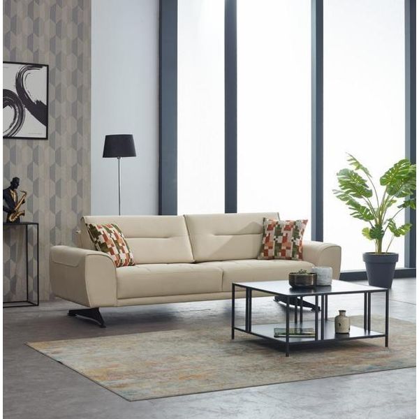 Divano Imbottito In Tessuto Divano Divano A Tre Posti Divano A 3 Posti Beige Divani Moderni-image